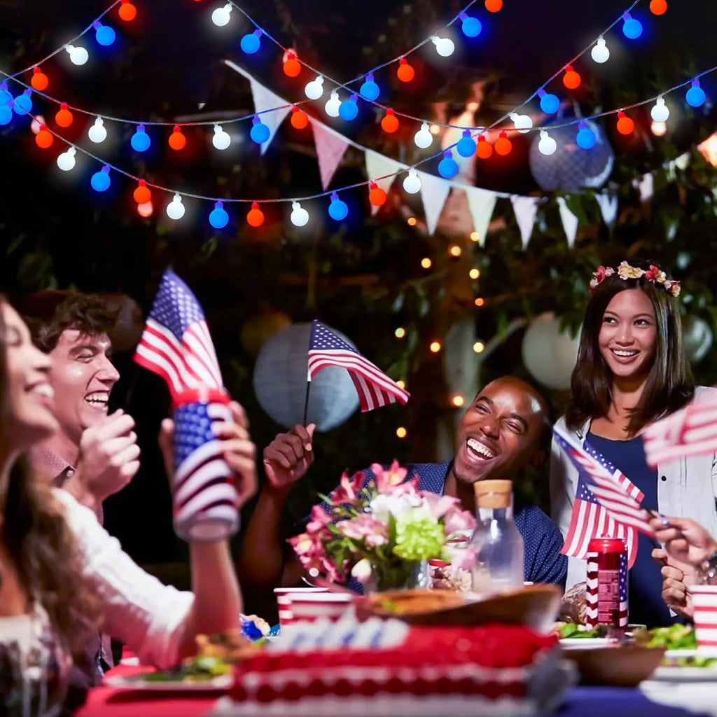 JMEXSUSS 33ft 100 LED Red White and Blue Lights Battery Operated