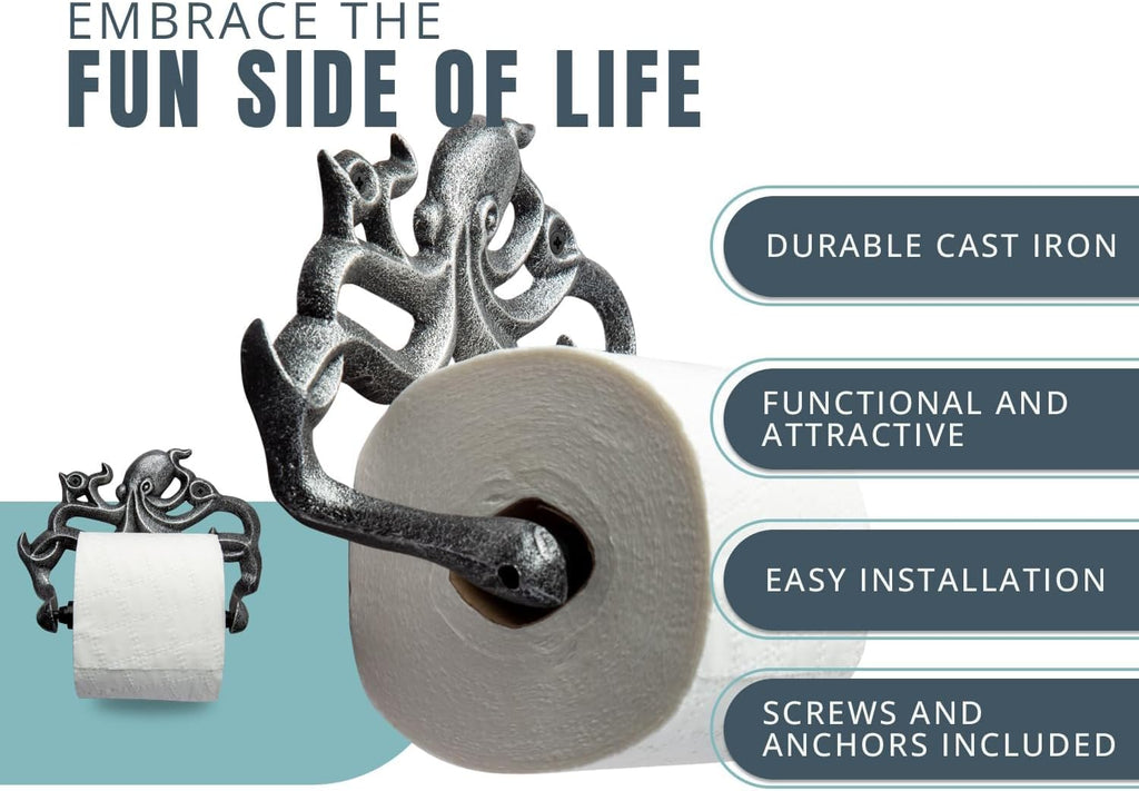 Comfify Silver with Black Cast Iron Octopus Toilet Paper Holder – Nautical