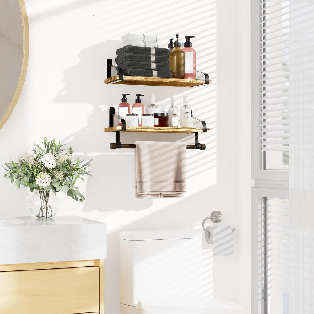 Love-KANKEI 17.3"Floating Wall Shelves Set of 2,Solid Wood,Carbonized Black