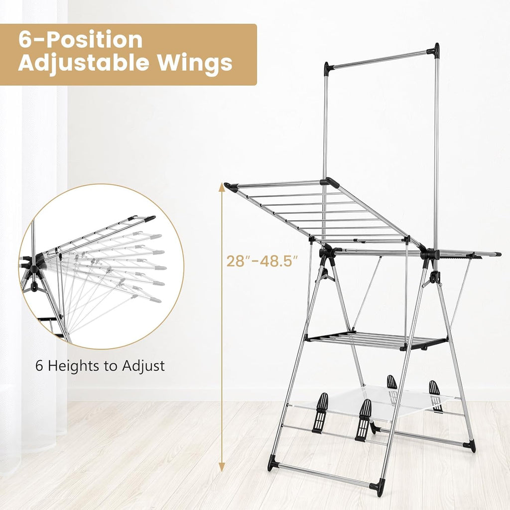 Tangkula 2-Tier Freestanding Foldable Clothes Drying Rack, Stainless Steel