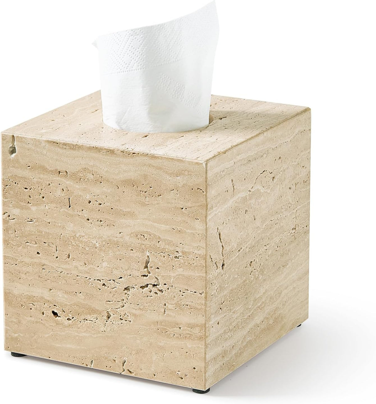 Real Natural Travertine Tissue Box Cover, 5.5in Square Holder
