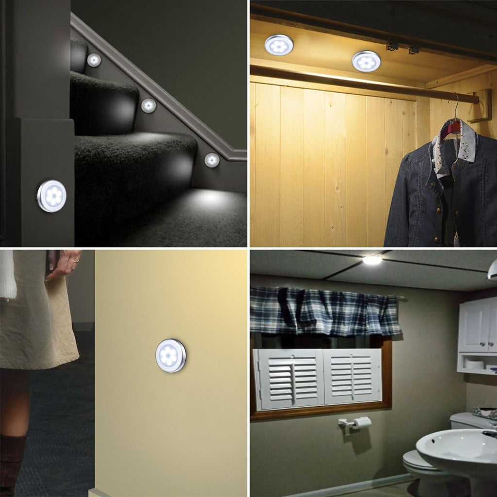 AMIR Upgraded 3.15” Motion Sensor Light, Cordless Battery-Powered LED Night Light, Stick-Anywhere Closet Lights Stair Lights, Safe Lights for Hallway, Bathroom, Bedroom, Kitchen (White - Pack of 6)