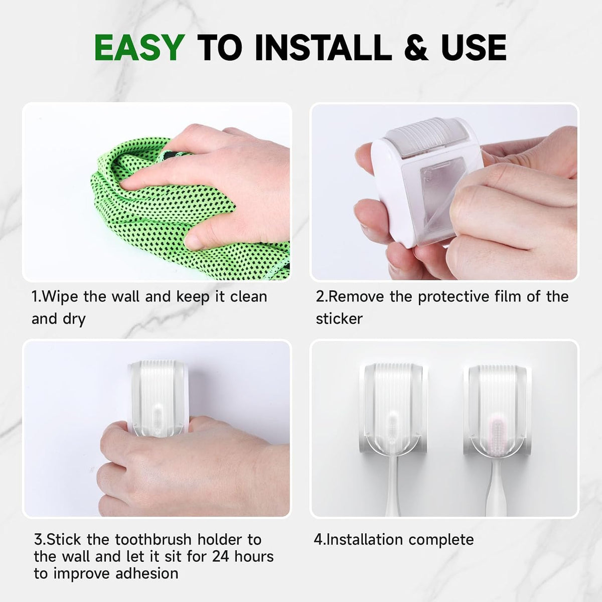 6 Pcs Toothbrush Holders Wall Mounted, Single Slot Design, Shower Self Adhesive Wall Mounted Toothbrush Holder with Cover, Waterproof and Dustproof, Suitable for Bathroom, Family, Travel (Transparent)