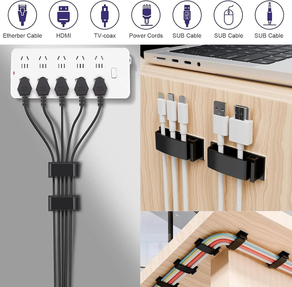 for Desk Under Table Wire Management Adhesive Cable Clips 29Pcs(Black).Used for Computer pc,tv,ethernet Wires Cable Management on Large Cable Hooks Organizer Clips