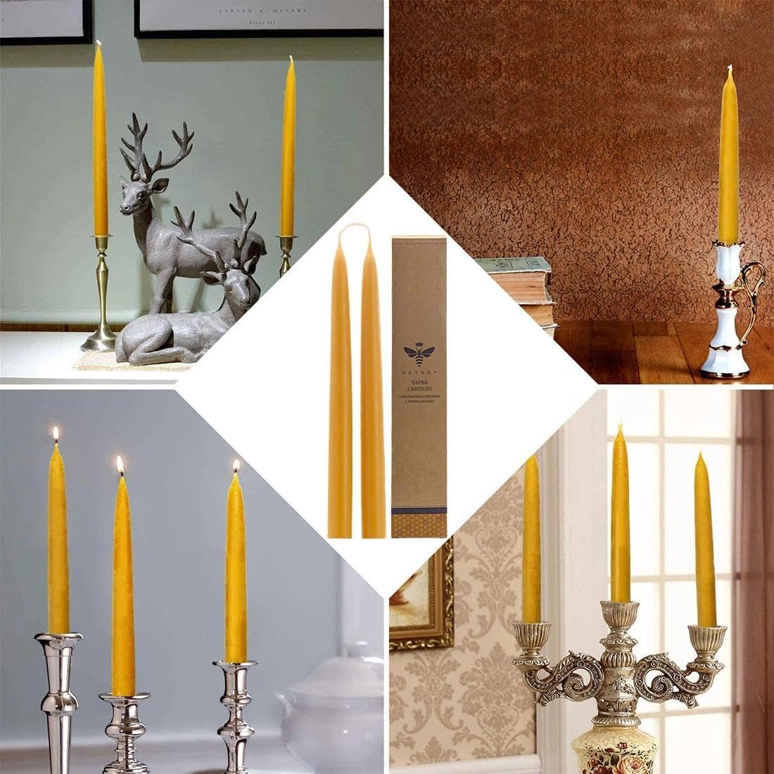 DEYBBY Beeswax Taper Candles, 8 Inch, Unscented, Natural, 18 Pack