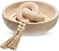 Novabright Farmhouse Wooden Decorative Bowl Set with Chain Beads, Natural