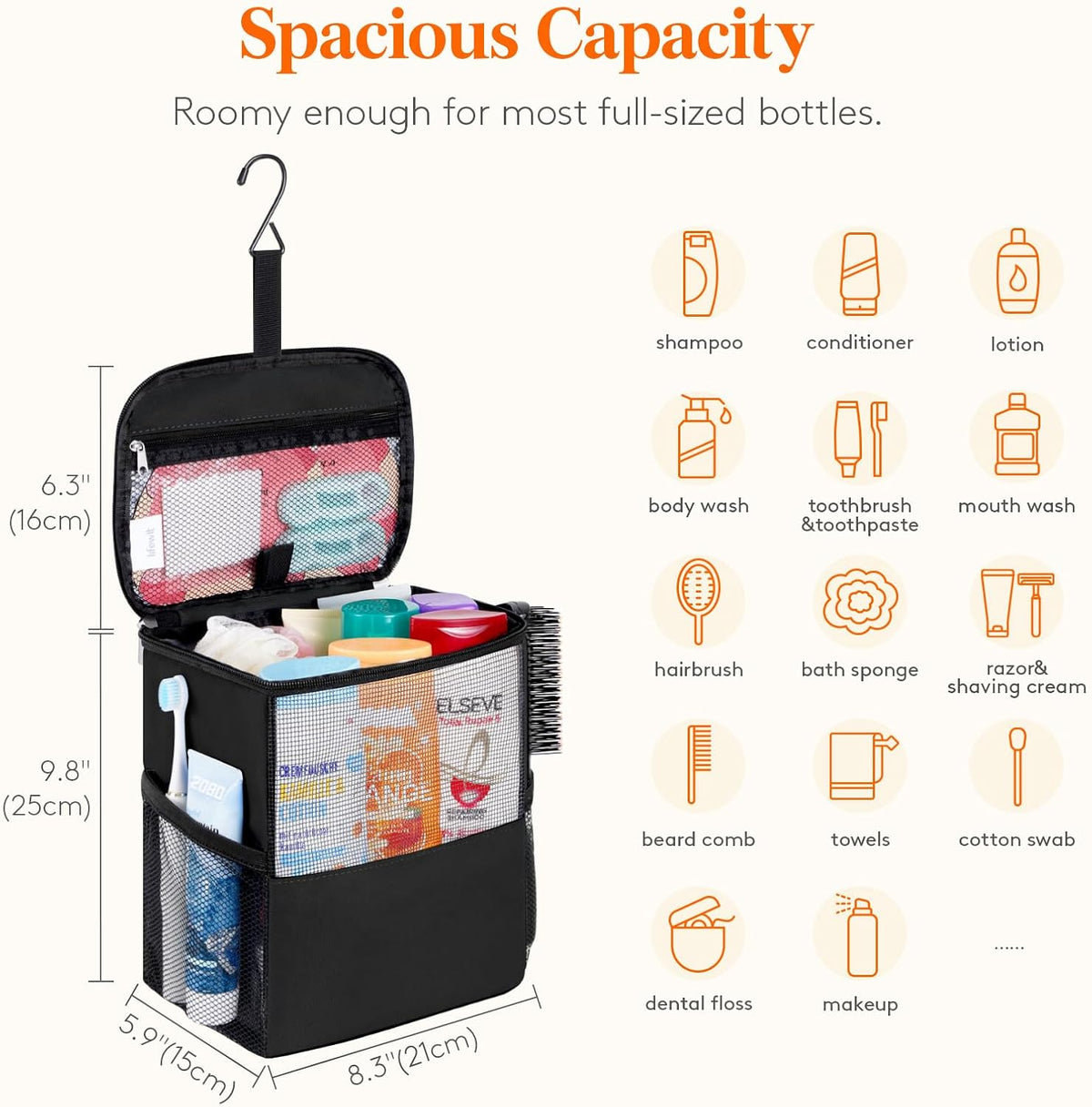 Lifewit Mesh Shower Caddy Bag, Hanging Shower Organizer, Medium, Black