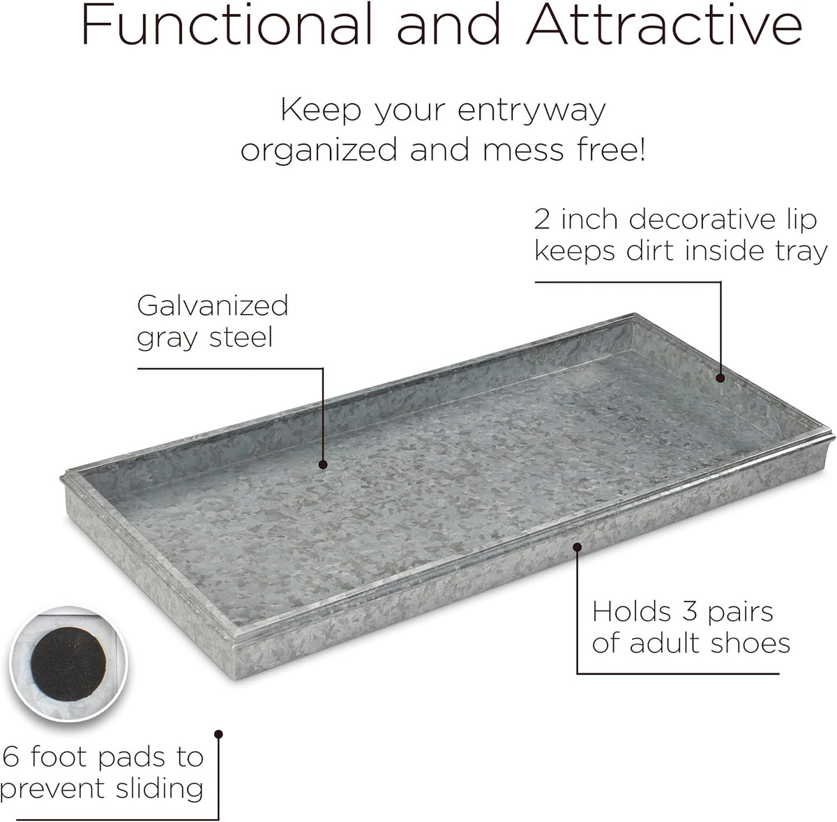 Good Directions Medium Boot Tray, 30-Inch Galvanized Gray Shoe Tray