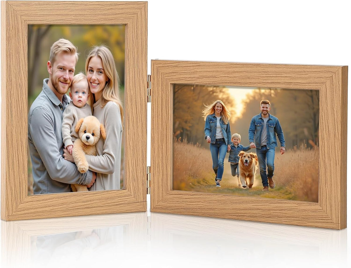 5x7 Double Hinged Picture Frame with Real Glass, PS04-WGD7