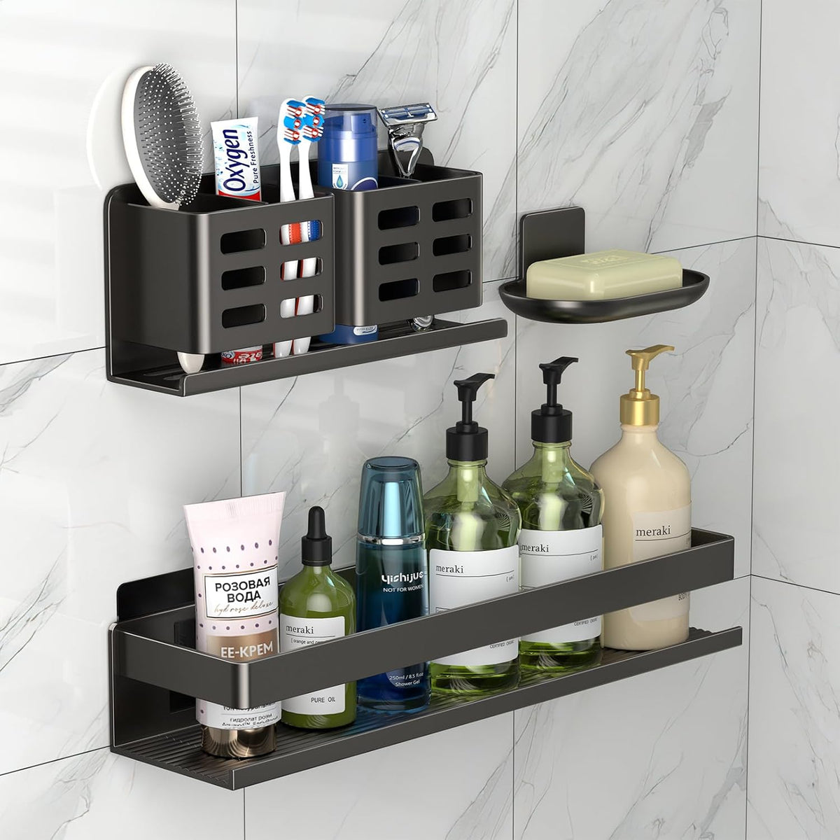 Shower Caddy,Shower Organizer 3 Pack,Aluminum,Adhesive Installation