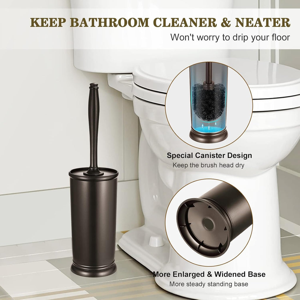 Toilet Bowl Brush Holder Set: Bathroom Deep Cleaning Toilet Scrubber Rim Cleaner with Caddy for Restroom Rv - Hidden Modern Elegant Toilet Clean Decorative Accessories - Bronze