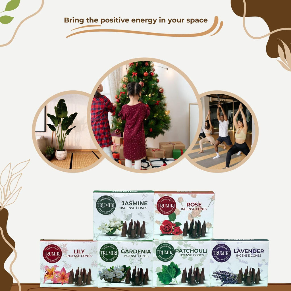 Trumiri Floral Incense Cones - Variety Pack - Total 60 Cone Incense (6 Scents x 10 Conos) - Rose, Lavender, Jasmin, Patchouli, Gardenia, Lily - Cone Incense Scents - Insense Cones - Incent Cone
