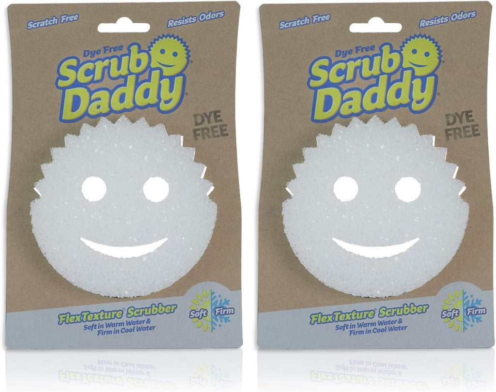 Scrub Daddy Sponge - Dye Free - Scratch-Free Scrubber for Dishes and Home, Odor Resistant, Soft in Warm Water, Firm in Cold, Deep Cleaning, Dishwasher Safe, Multi-use, 1ct (2 Pack)