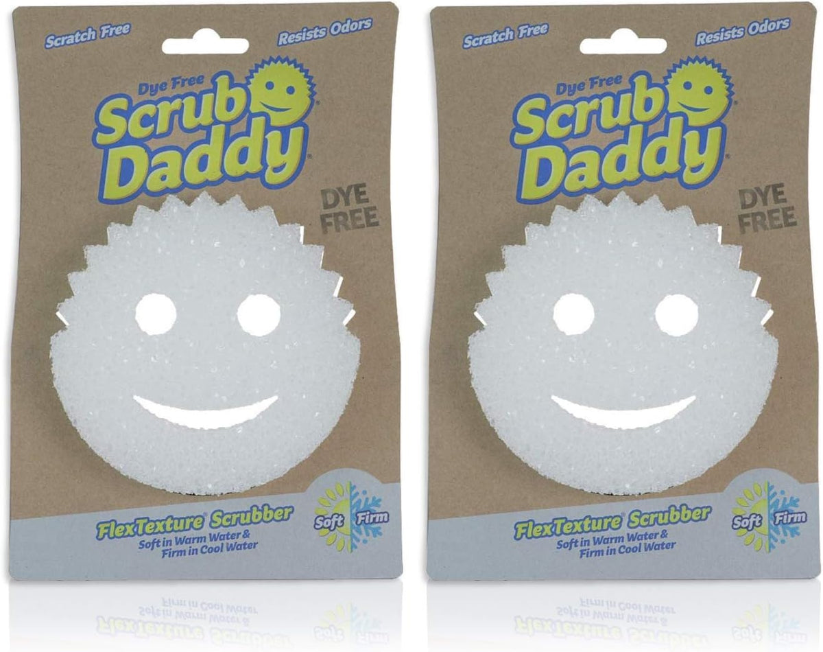 Scrub Daddy Sponge - Dye Free - Scratch-Free Scrubber for Dishes and Home, Odor Resistant, Soft in Warm Water, Firm in Cold, Deep Cleaning, Dishwasher Safe, Multi-use, 1ct (2 Pack)