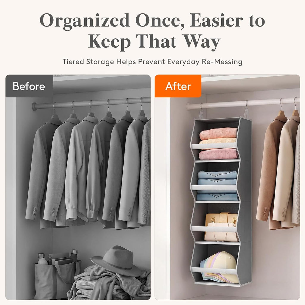 Lifewit Hanging Closet Organizer and Storage for Clothes, Gray, 2 Pack