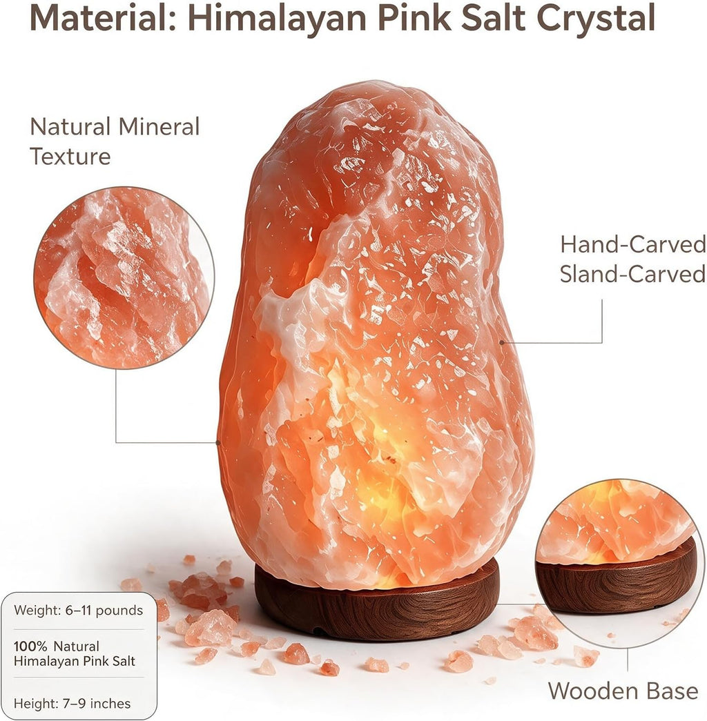 Himalayan Salt Lamp 7-11Lbs, Natural Pink Salt Lamps with Brightness Control Dimmer Switch, Wooden Base & Salt Lamps Bulb Pink Salt Lamp Genuine Pakistani Productuct