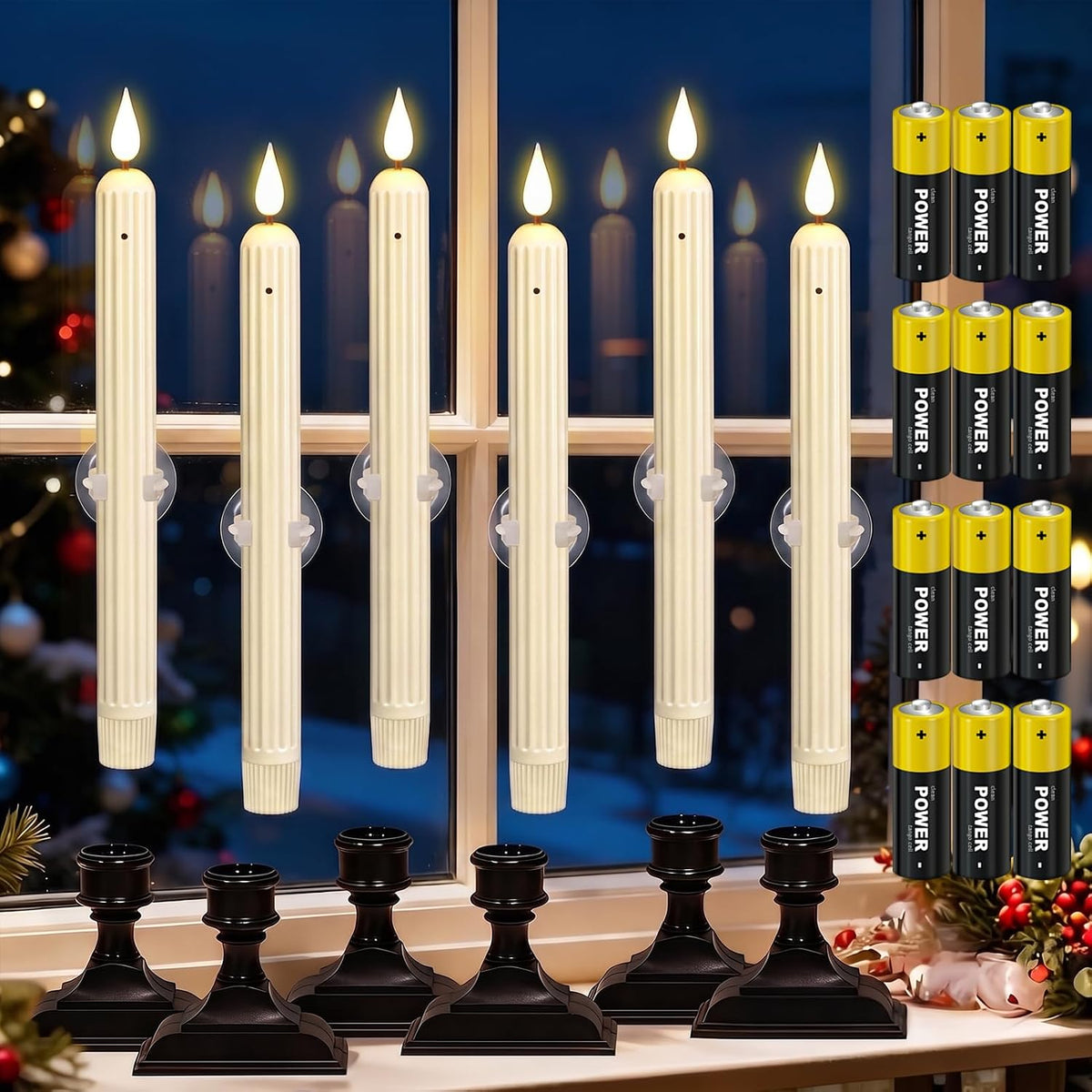 GenSwin Window Flameless Taper Candles Sensor Dusk to Dawn(12AA Include)