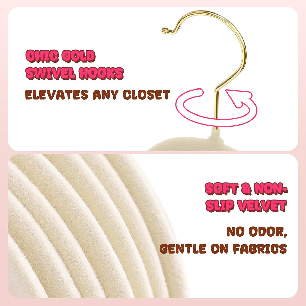 Korpai 50 Pack Baby Velvet Hangers 11 Inch,Non-Slip,Ultra Slim,Space-Saving Baby Hangers with 360° Swivel Hook, 7LBS Capacity,Baby Clothes Hangers Ideal for Baby Romper/Dresses/Shirts/Coats/, Beige