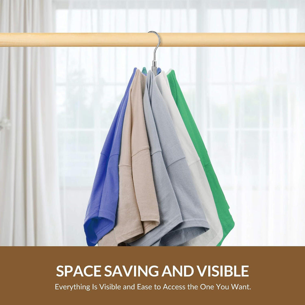 ZEDODIER 2 Pack Space Saving Hangers for Clothes,Rotatable Sturdy Shirt Hangers with 16 Hooks, Non Slip Multiple Shirt Organizer for T-Shirts Sweatshirts Hoodies, Silver