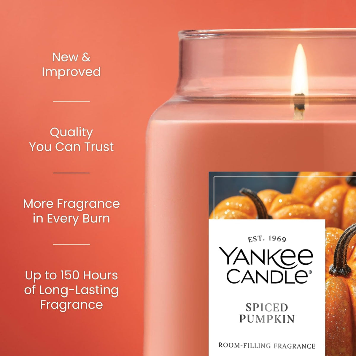 Yankee Candle Spiced Pumpkin, Fall Scented Candle, 22oz Large Jar with up to 150 Hour Burn Time, Giftable (Pack of 4)