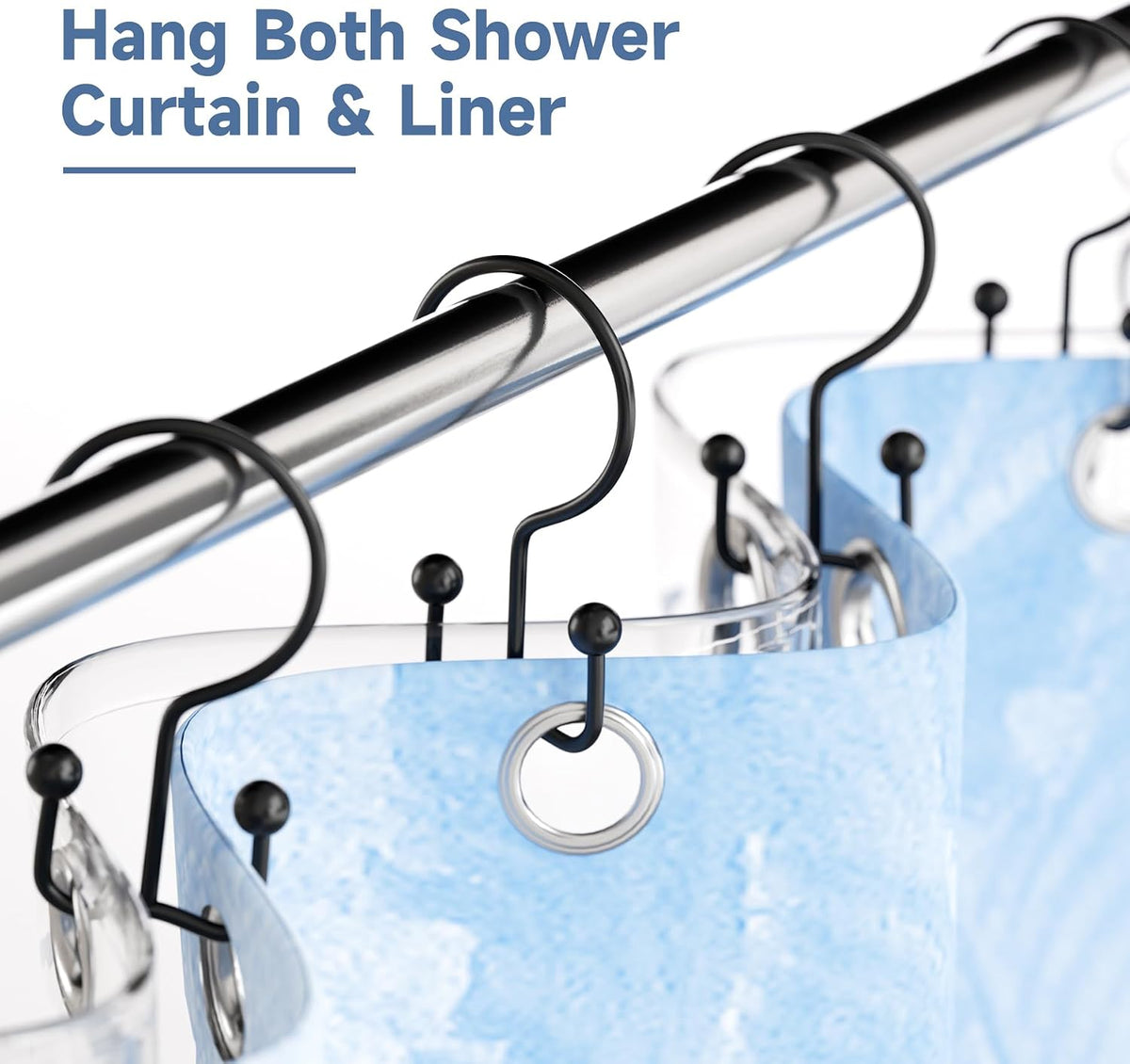 Titanker Shower Curtain Hooks Rings, Rust Resistant Metal Minimalist Simple Double Glide Shower Hooks Rings for Bathroom Shower Rods Curtains, Set of 12 Hooks - Black