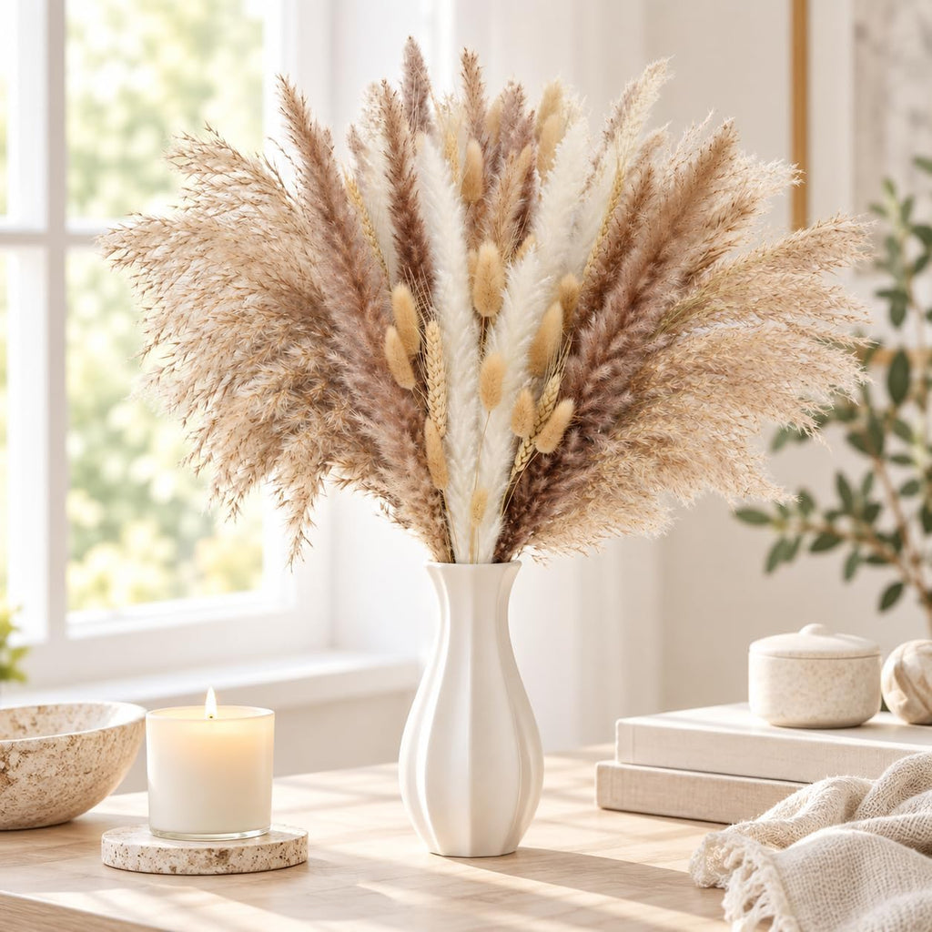 110PCS Natural Dried Flower 17inch Boho Dried Pampas Grass for Home Decor