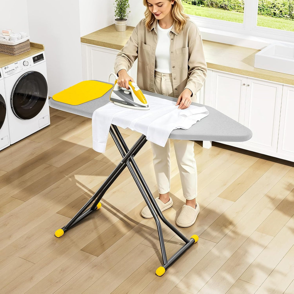 KINGBOARD 18x47 Full Size Ironing Board with Iron Mat, Heavy Duty Leg, Grey
