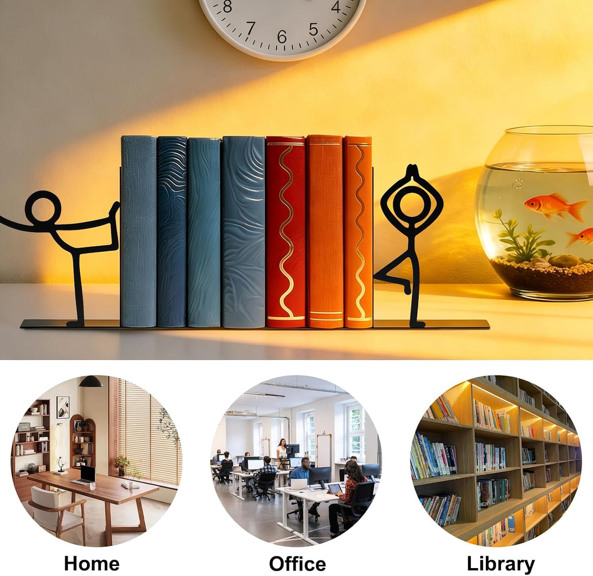 Metal Bookends People Book-end, Decorative Cute Book Ends for Shelves in Home Office Desk, Bookshelf Decor & Gift, Stable Storage (Yoga Dancer Black)