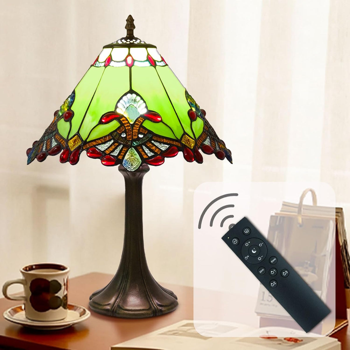 Tiffany Style Lamp,Green,Remote Brightness & Temp Control,12 Inch
