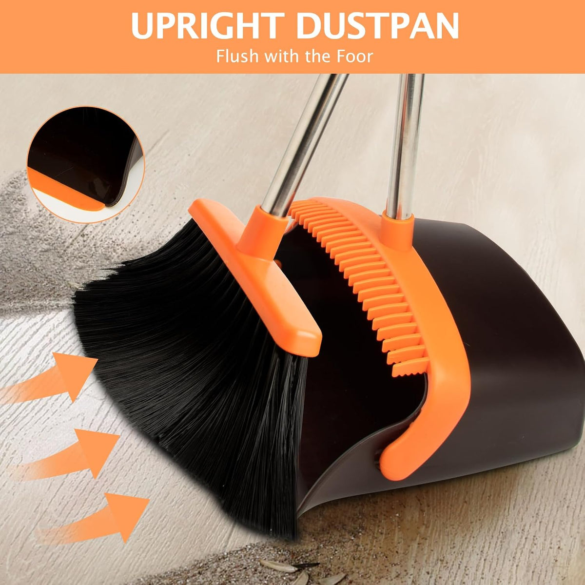 2-Pack Broom and Dustpan Combo Set, Long Handle, Brown Orange