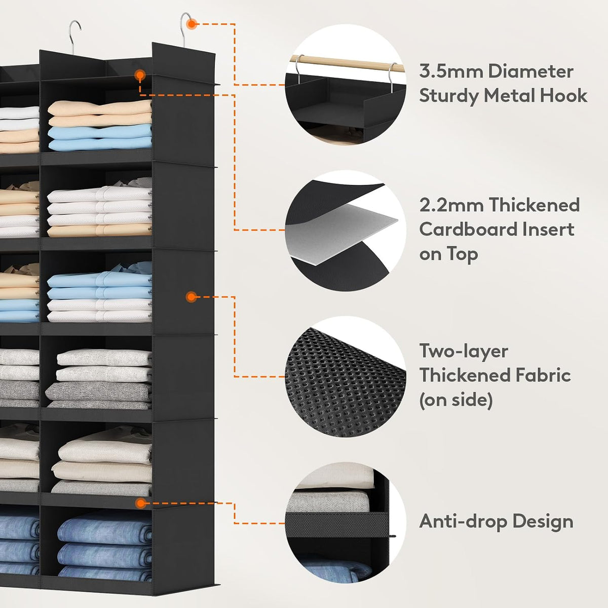 Lifewit 12 Sections Dual-Row Shelf Hanging Closet Storage Organizer, Black