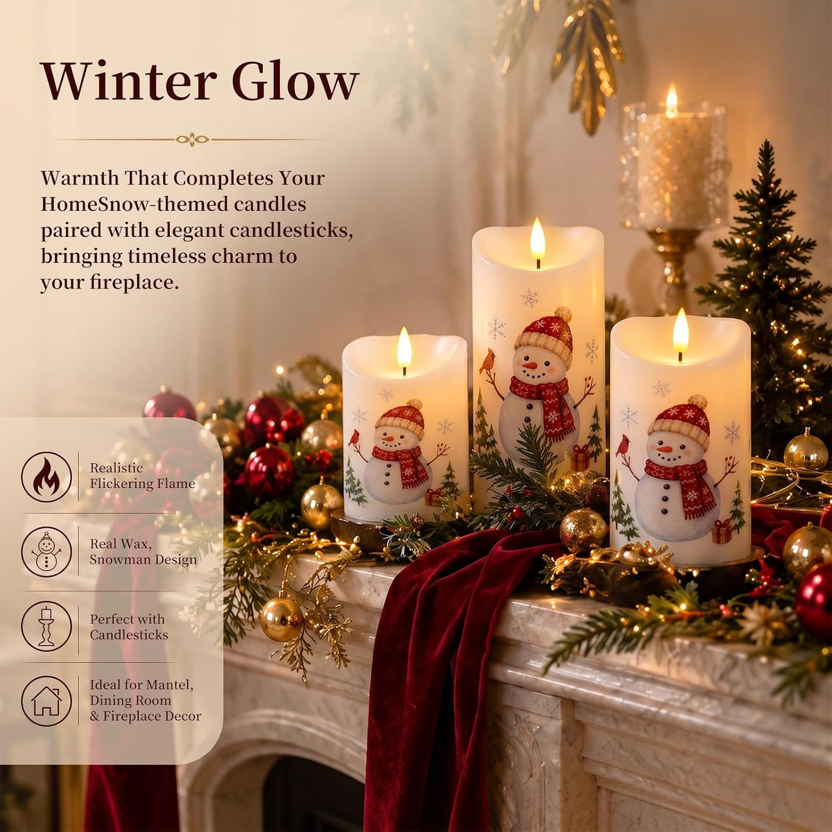 Raycare Christmas Real Wax Flameless LED Pillar Candles with Timer Remote
