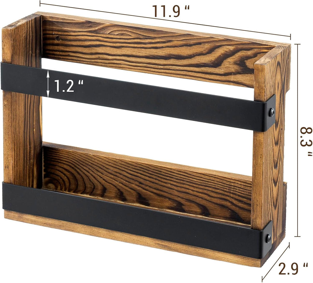 MyGift Wall-Mount Magazine Racks, Burnt Wood & Black Metal, Set of 2
