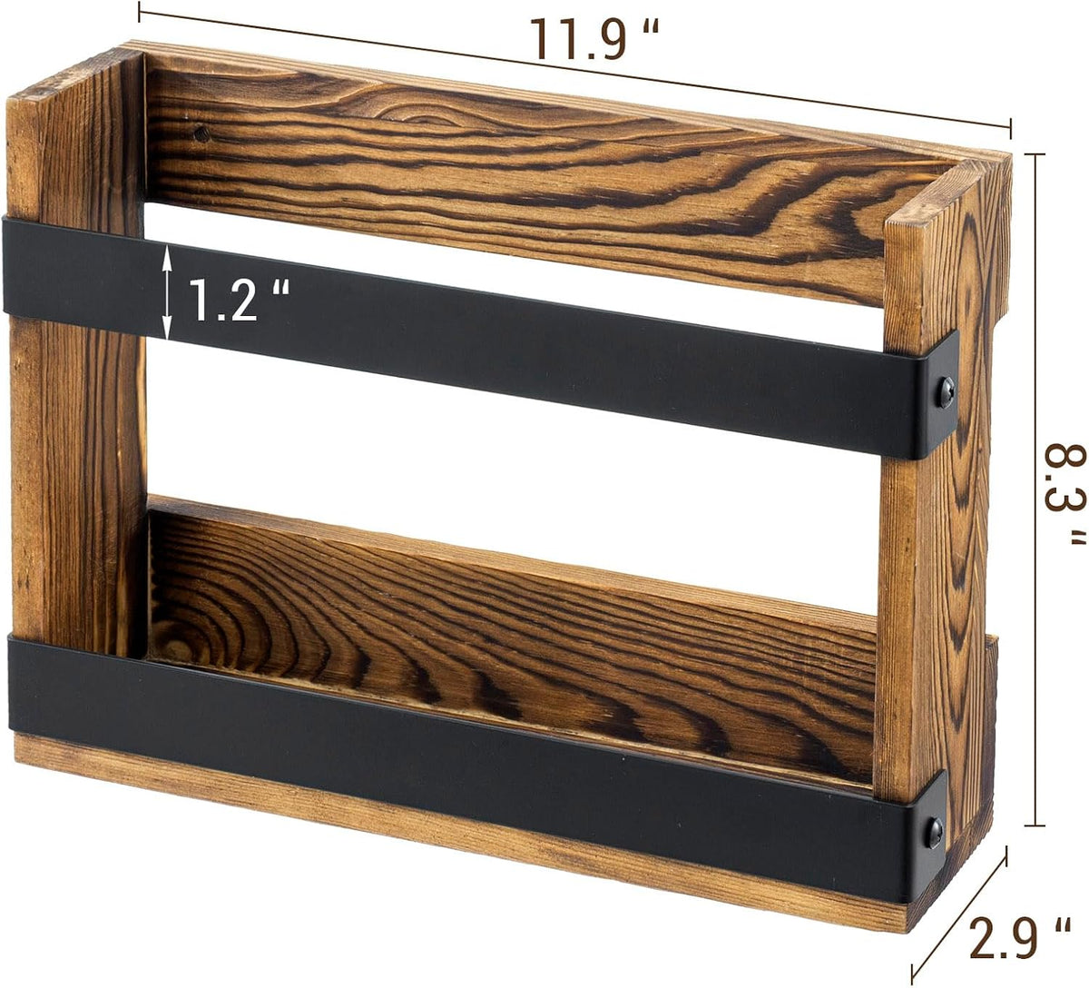 MyGift Wall-Mount Magazine Racks, Burnt Wood & Black Metal, Set of 2
