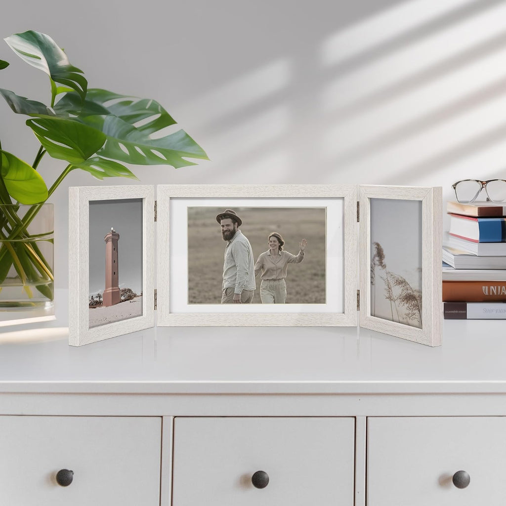 Afuly 3 Picture Frame 4x6 White 5x7 Collage Triple Photo Frames for Desk