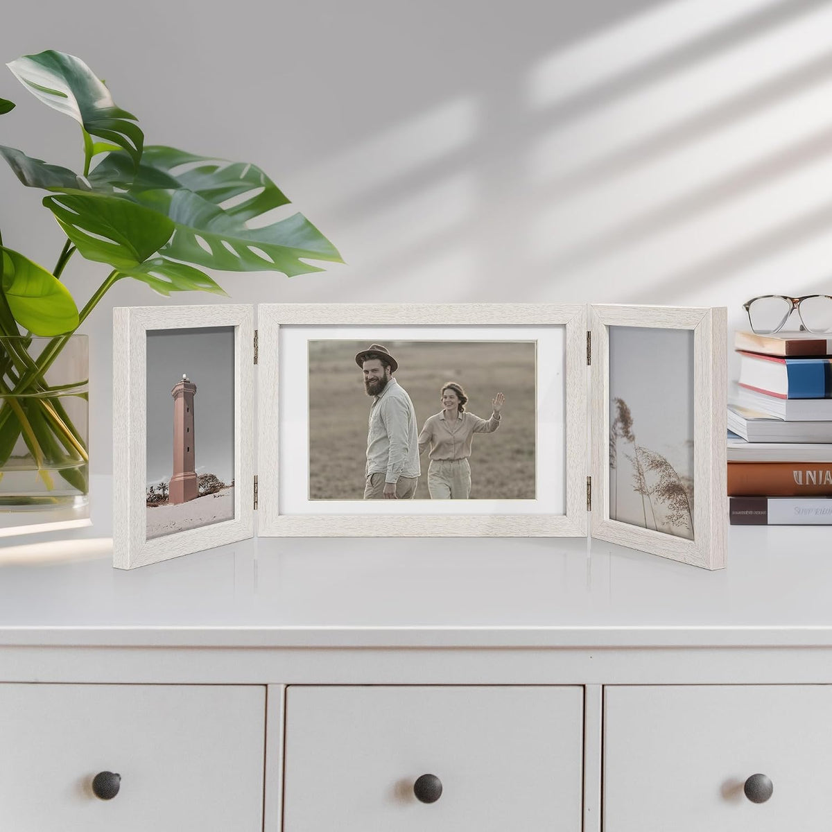 Afuly 3 Picture Frame 4x6 White 5x7 Collage Triple Photo Frames for Desk