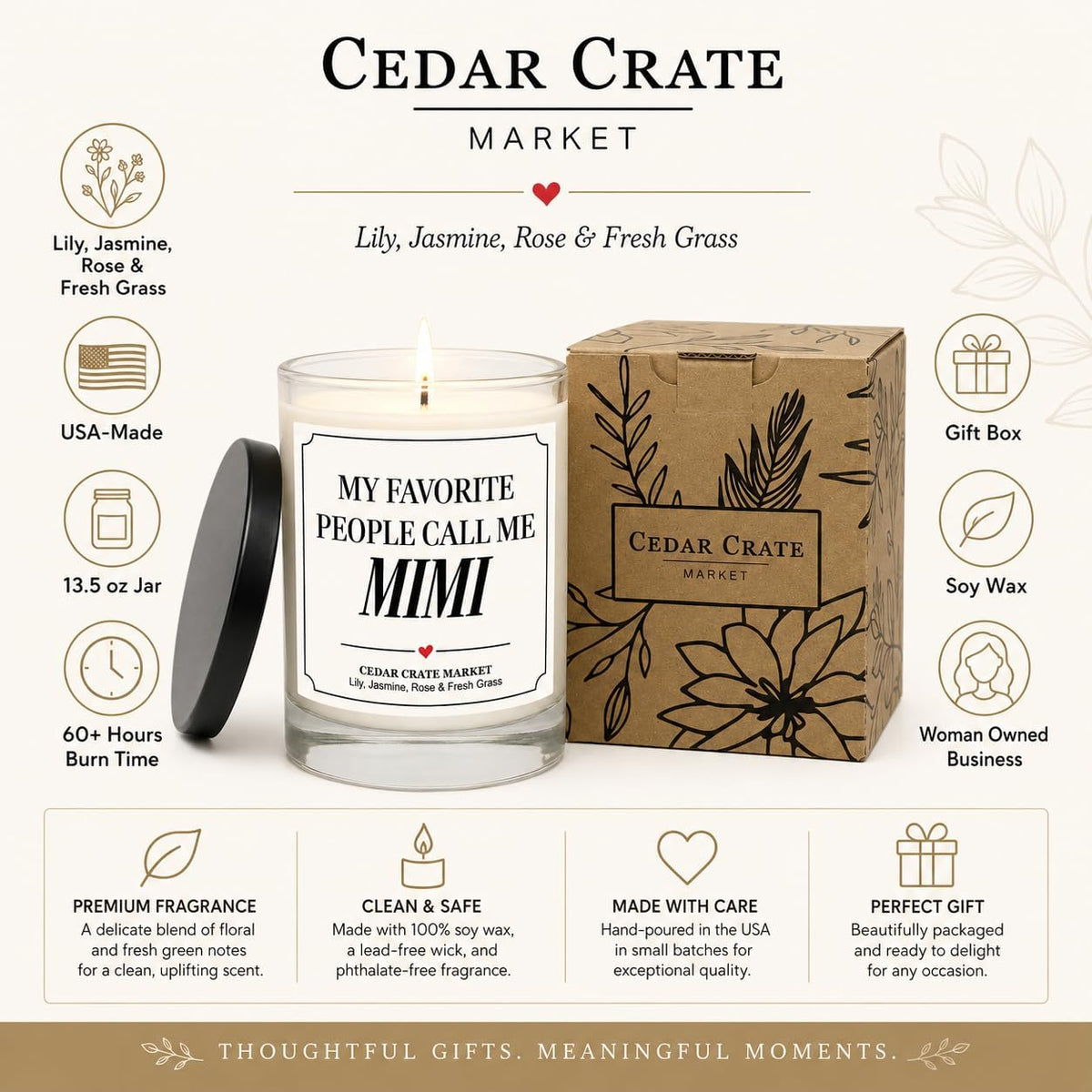 Mimi Gifts - My Favorite People Call Me Mimi Candle - Gifts for Grandma from Grandkids, Mothers Day Gift - Lily Jasmine Rose & Fresh Grass Soy Candle 13.5 oz Made in USA