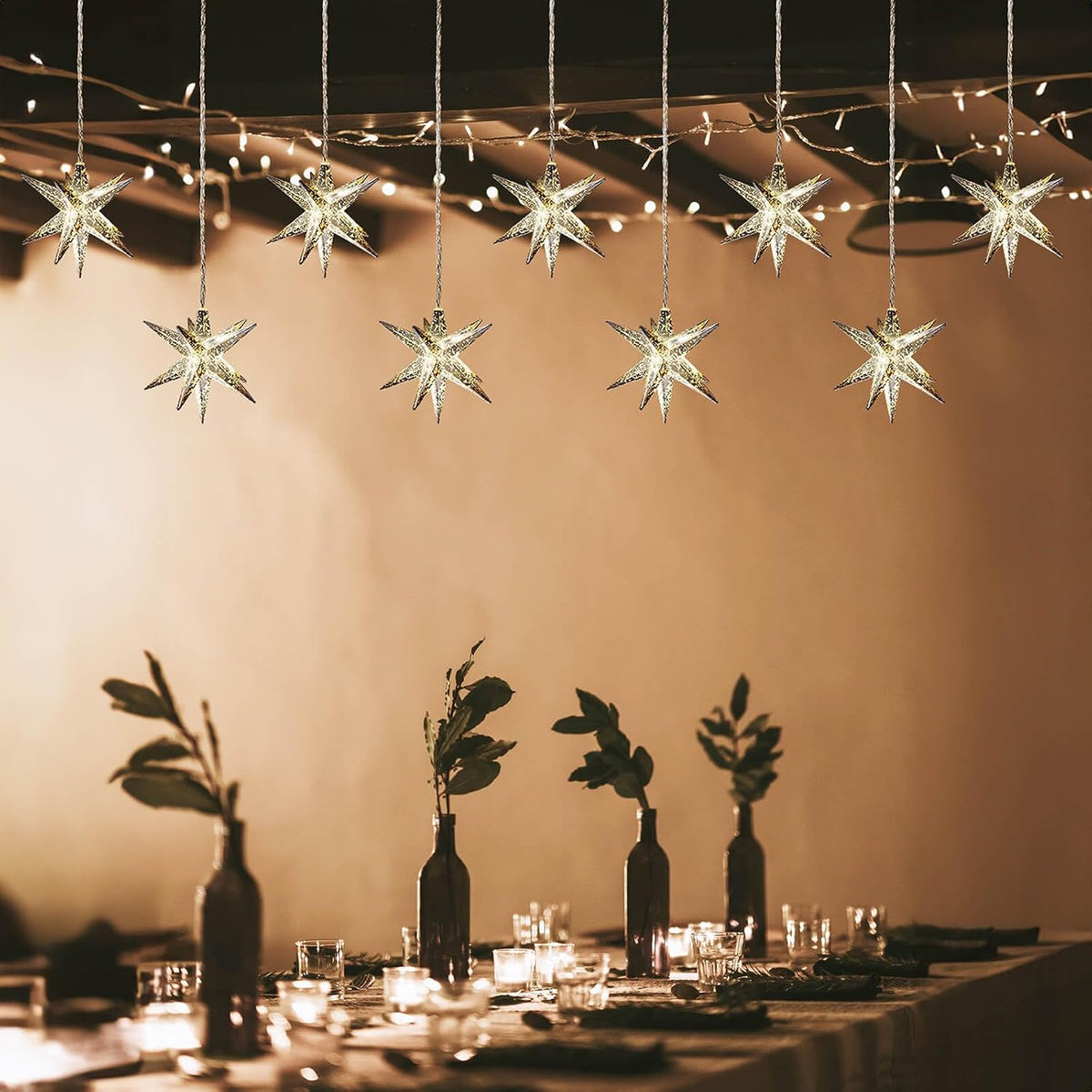 Leejec Moravian Star Curtain Light with Remote, Plug in, Christmas Decor