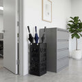 Square Metal Umbrella Holder, Square Free Standing Umbrella Rack Decorative Umbrella Holder Hollow Cutout Pattern Design for Umbrella Cane Entryway Home Office 19.49" X 6.1" X 6.1"(Black hollowed out)