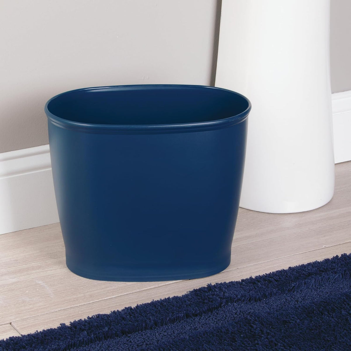 iDesign Slim Plastic Bathroom Trash Can, Navy Blue