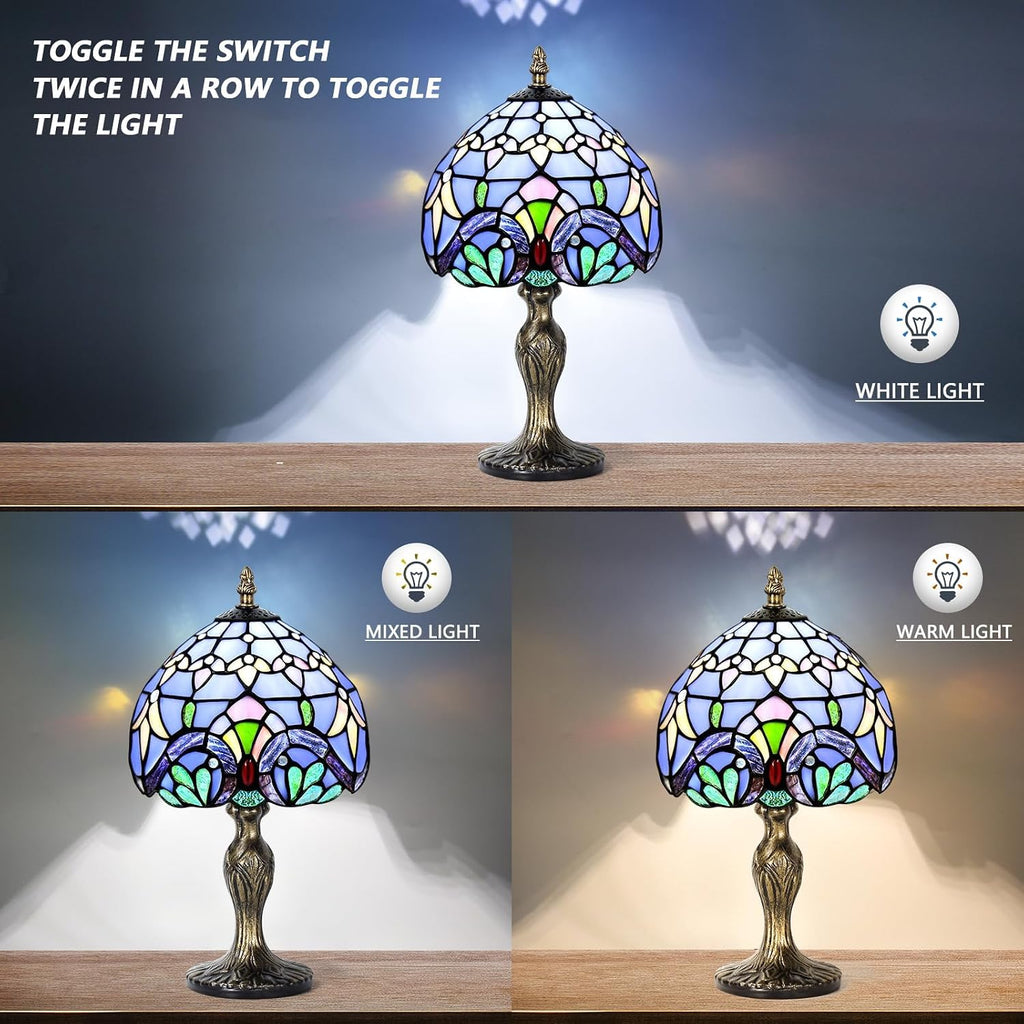 8'' Stained Glass Table Lamp, Vintage Desk Bedside Night Light