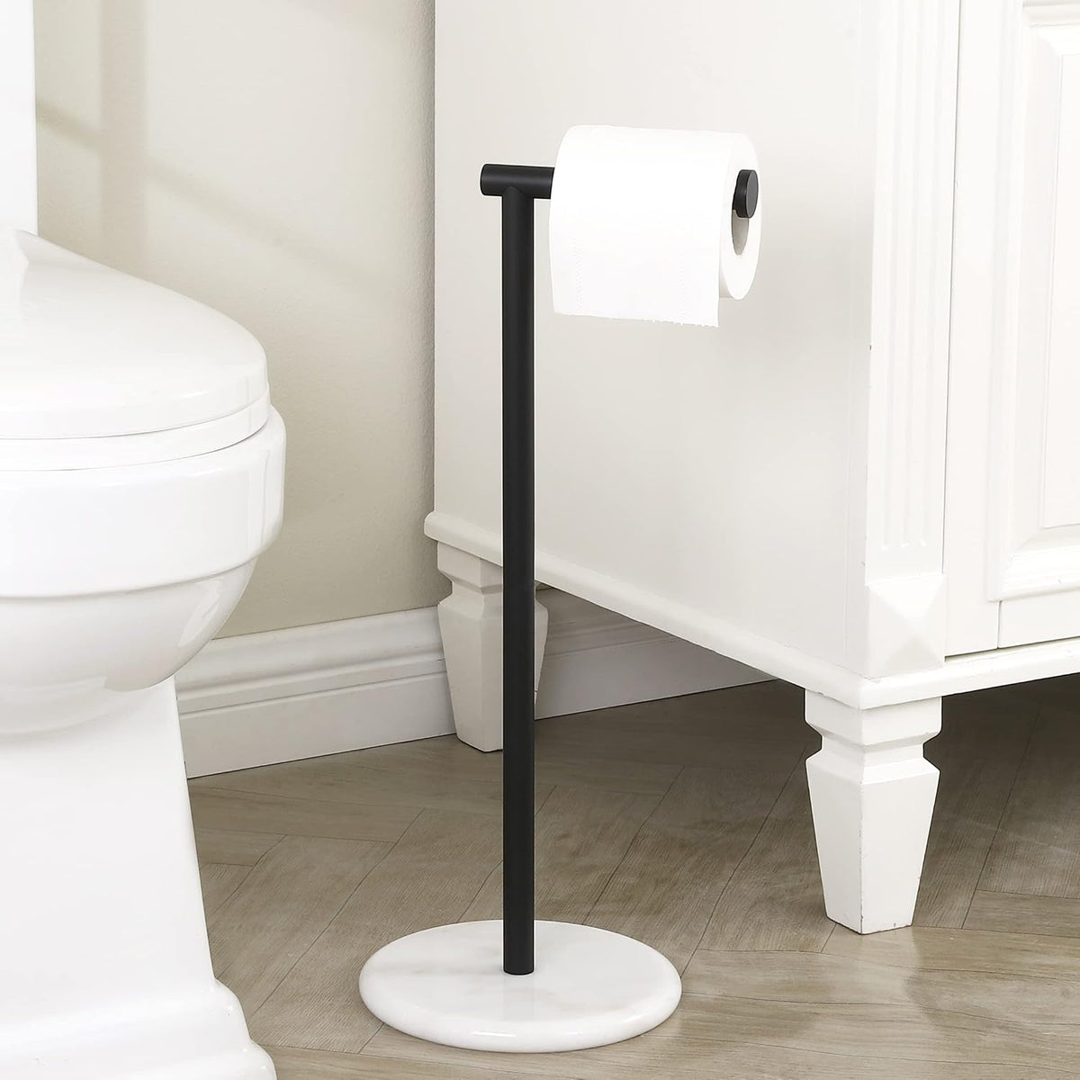 KES Black Toilet Paper Holder Stand Freestanding Toilet Paper Stand for Bathroom Tissue Roll Holder with Marble Base, 18/8 Stainless Steel Matte Black, BPH284S1-BK