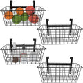 MaraFansie Basket with Hook, Grid Storage Basket, Over the Cabinet Door Organizer, Wire Hanging Basket with Hook Over the Railing, Under Sink Kitchen Cabinet, Pantry, Bathroom, Black, 4 Pack