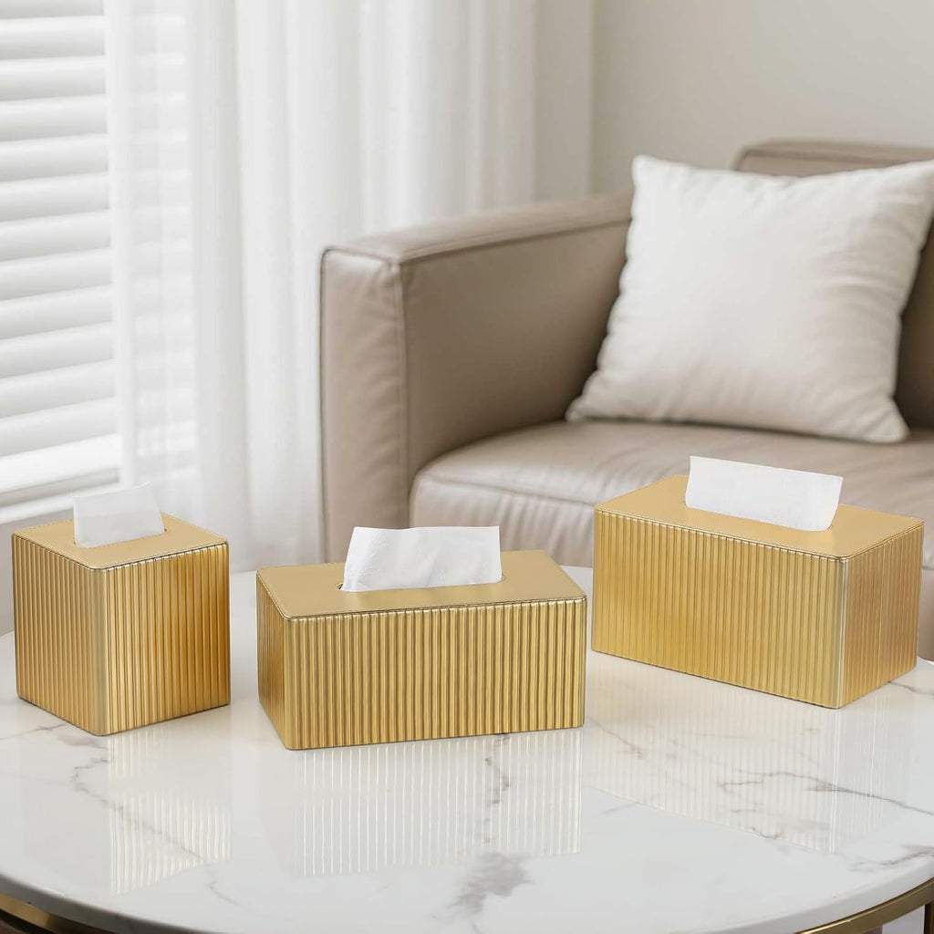 PU Leather Tissue Box Cover Square, Tissue Box Holder Gold