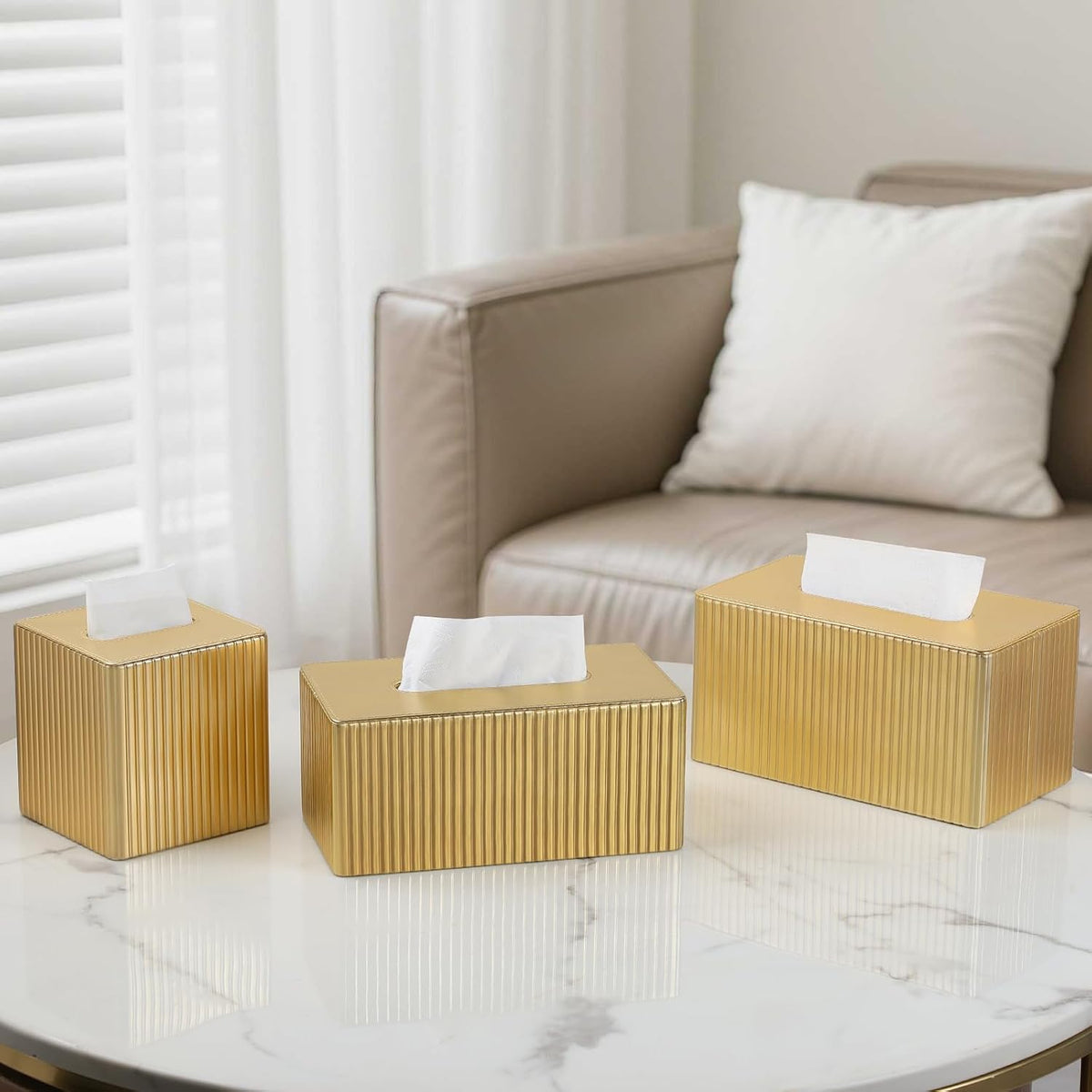 PU Leather Tissue Box Cover Square, Tissue Box Holder Gold