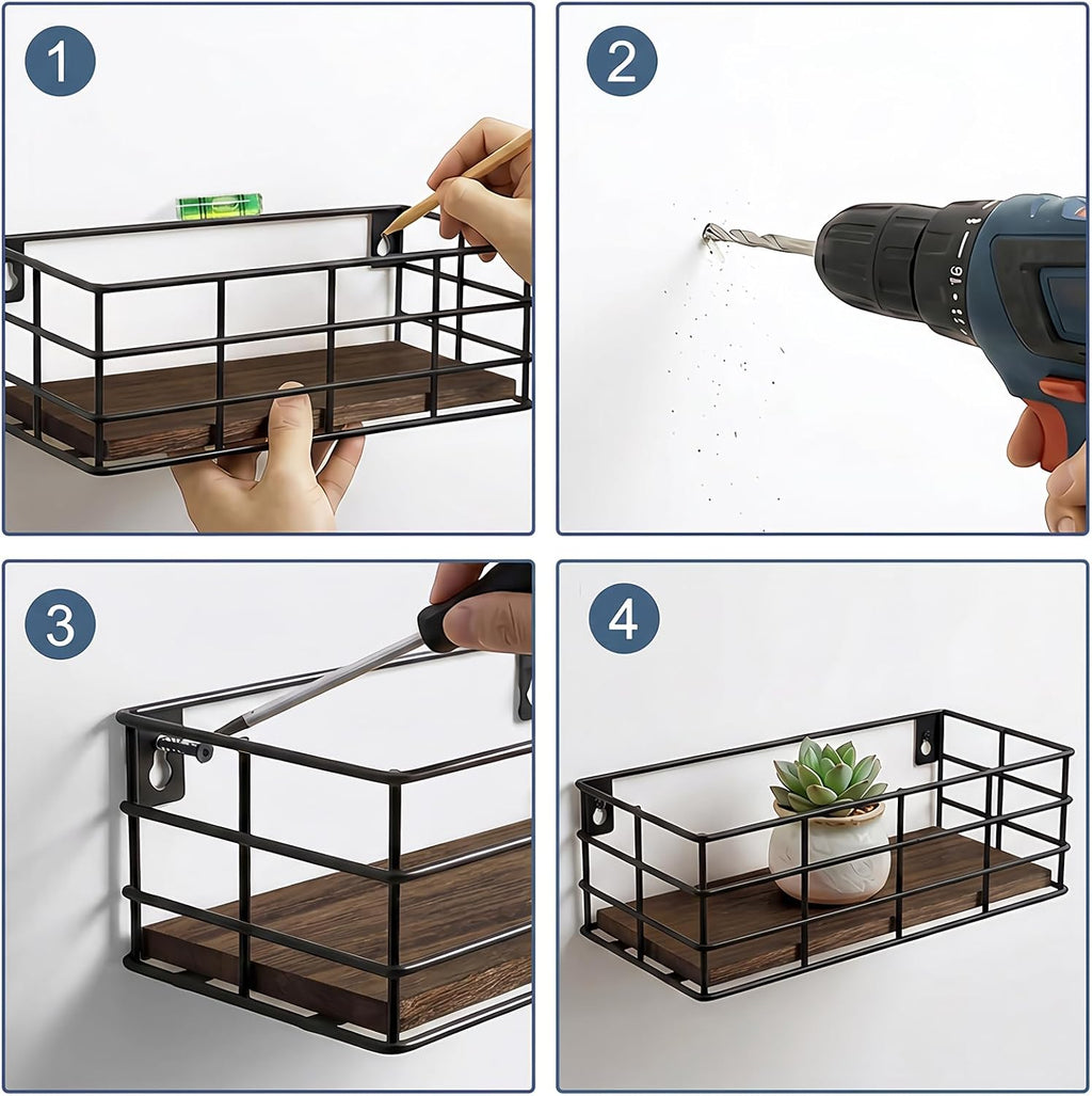 Fixwal Wire Frame Floating Shelves for Wall Storage 4 Different Sizes