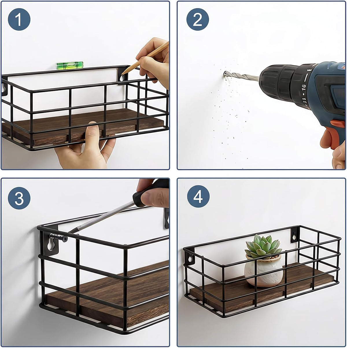 Fixwal Wire Frame Floating Shelves for Wall Storage 4 Different Sizes