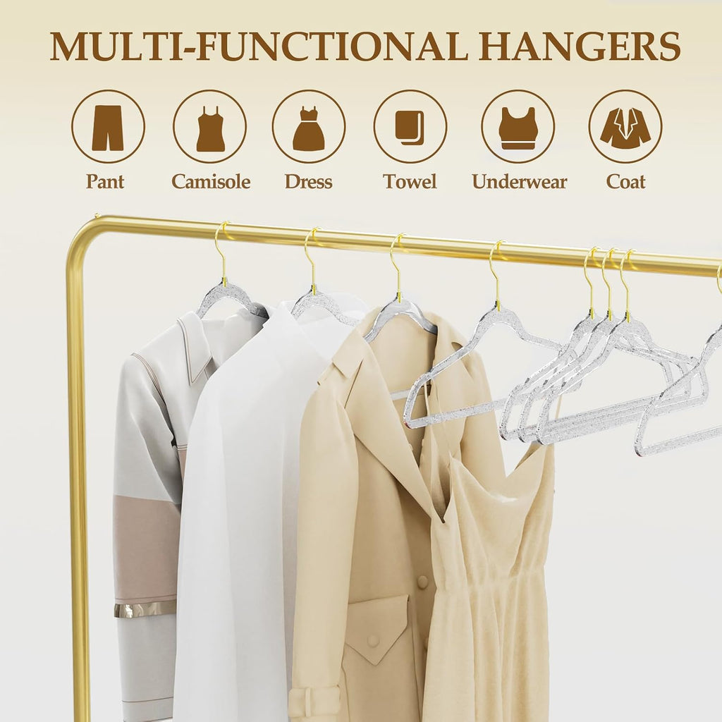 50 Pack Clear Acrylic Hangers with Silver Glitter, Space Saving