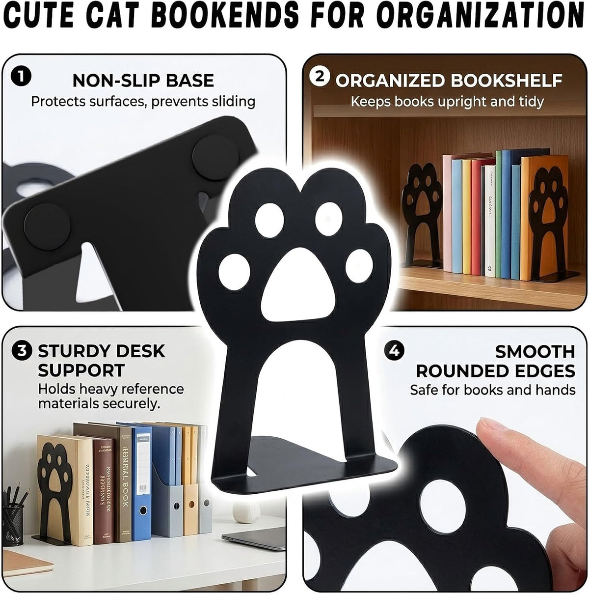 Metal Book Ends, Cat Decorative Bookends, 8 Pcs
