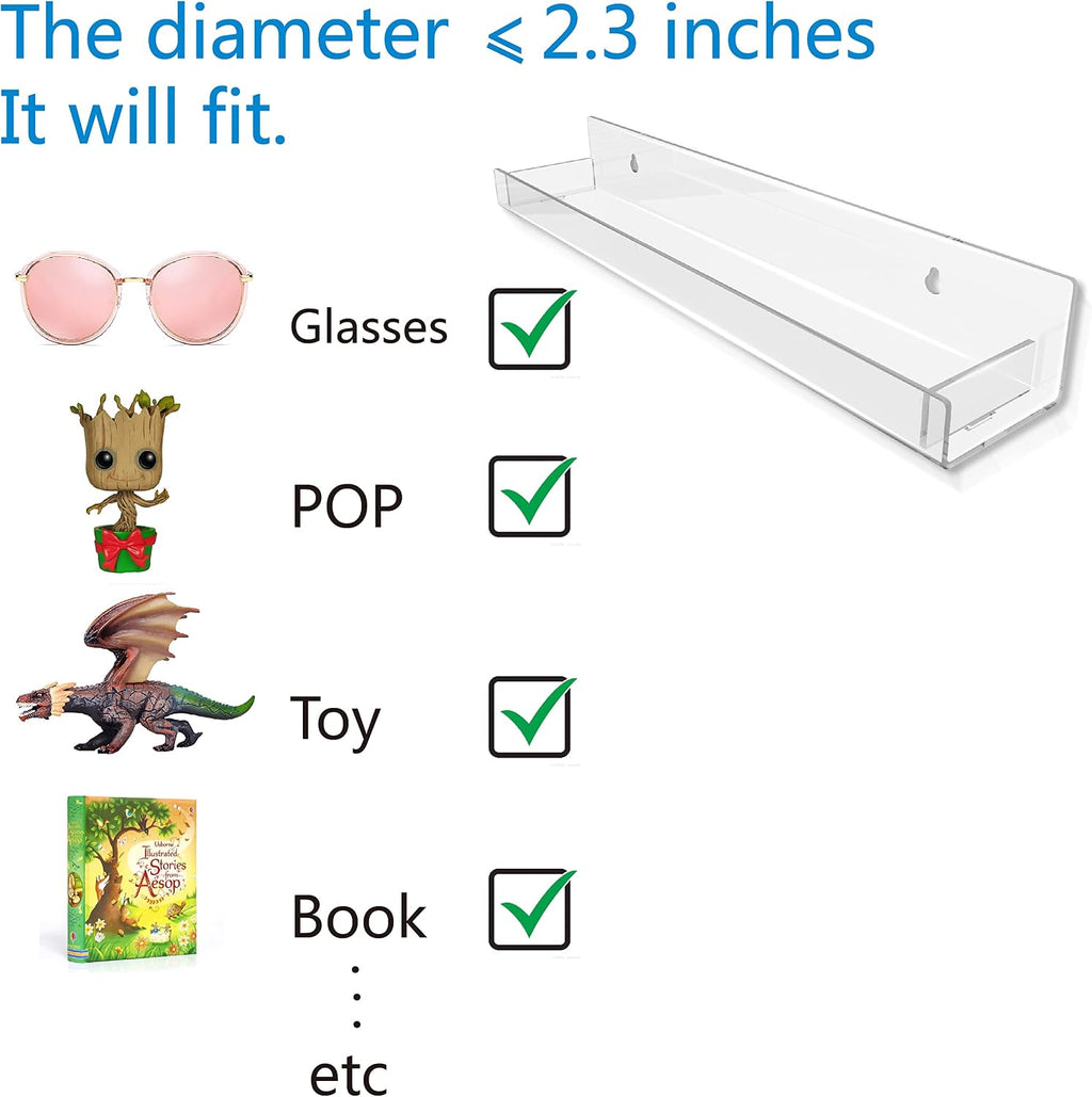 8 Pack 15 Inch Clear Acrylic Floating Wall Shelves, Kids Bookshelf